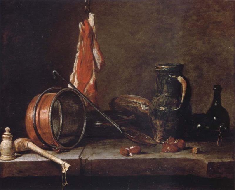Jean Baptiste Simeon Chardin Uppige food with cook utensils